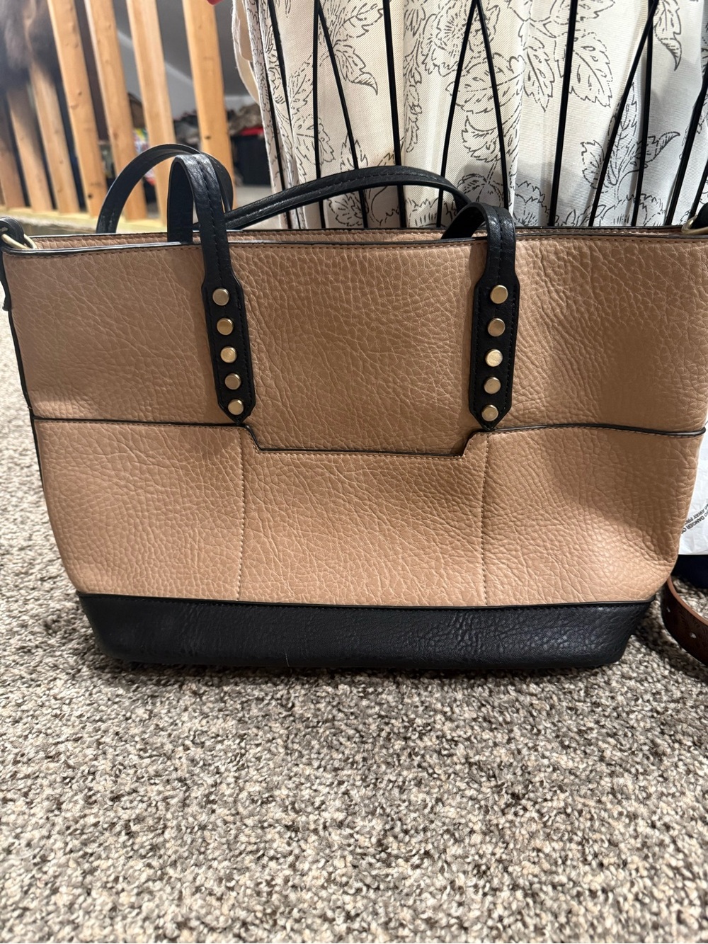 Treska Two-Tone Pebbled Tote in Beige and Black